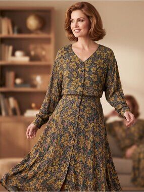 Rosey Tomato Women M Set Skirt Top Brown Floral Rayon Boho Archival Investment